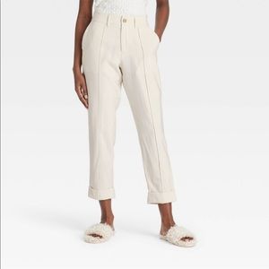 NWT A New Day Women’s High Rise Slim Straight Leg Pintuck Ankle Pants Cream